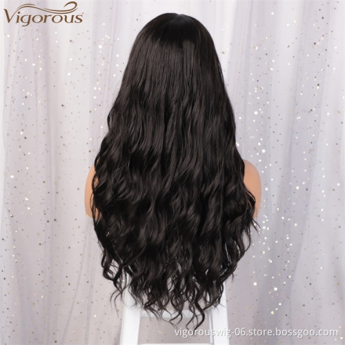 Vigorous Daily Use Women hair Long Wavy Middle Part Synthetic Black For Black Women Heat Resistant Fiber Wigs Wholesale